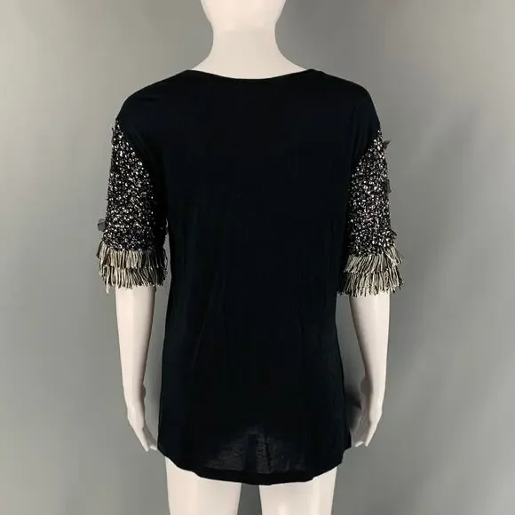 LUCIEN PELLAT-FINET Size M Black Silver Viscose Rhinestones Casual Top